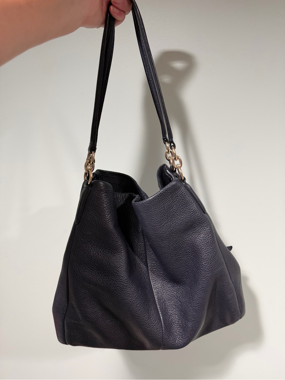 Coach Pebbled Leather Shoulder Bag in Navy Blue and Gold hardware - Picture 4 of 8